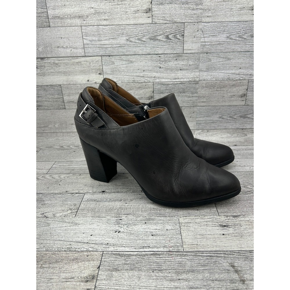 Clarks Women Dark Brown Leather Side Zip Ankle Boots Block Heel Size 10M - Picture 9 of 10